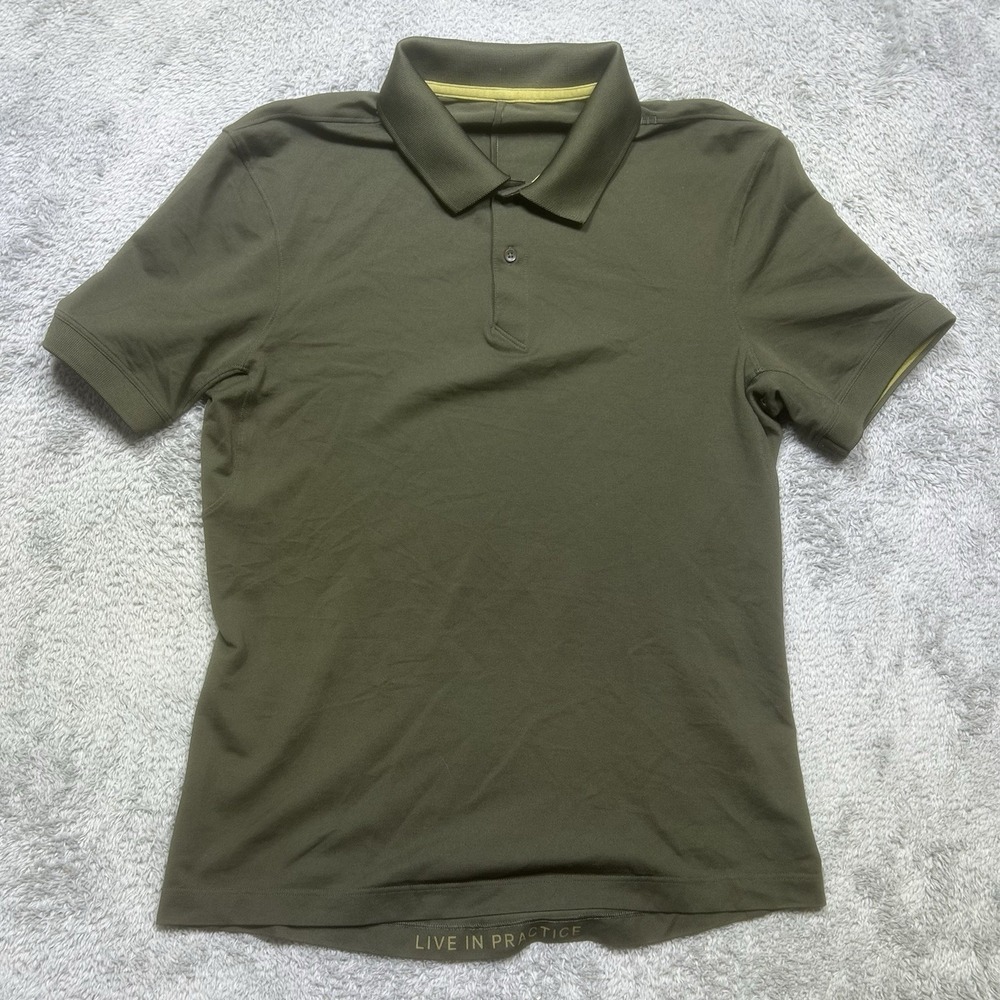Lululemon Polo Shirt Mens S Olive Green Evolution Short Sleeve Live In Practice